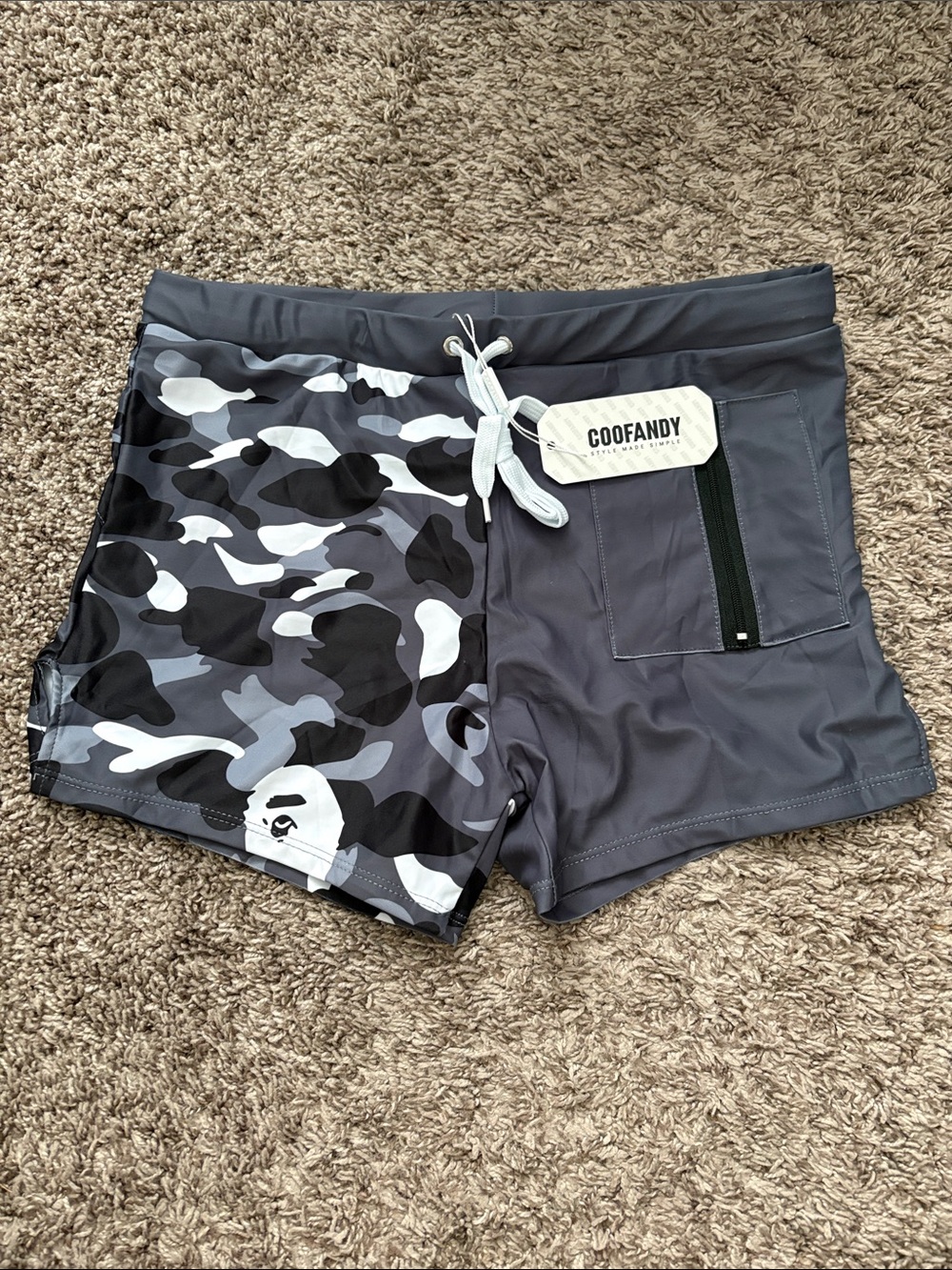 Goofandy Men's Gray Camouflage Swim Trunks
